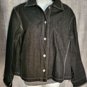 Vintage Black Denim Button Up Shirt Jacket sz L and pants  14 Spanner women